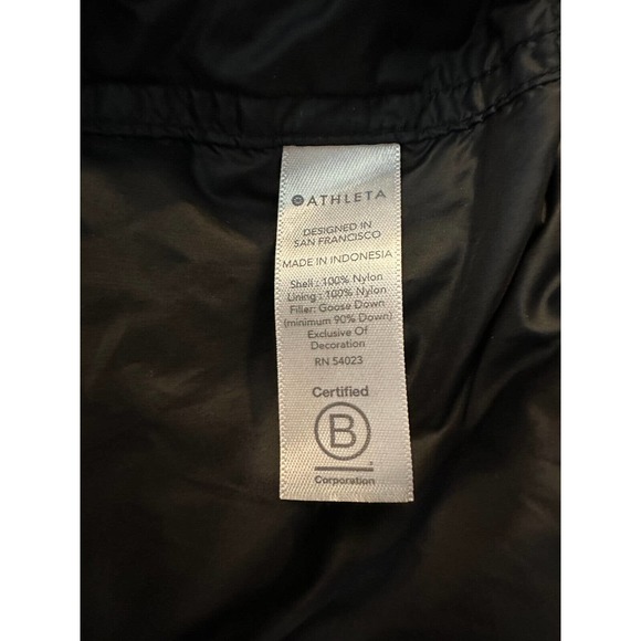 Athleta Lofty Down Coat Goose Down Black Puffer Hooded Puffy Long Coat Medium - Picture 9 of 16